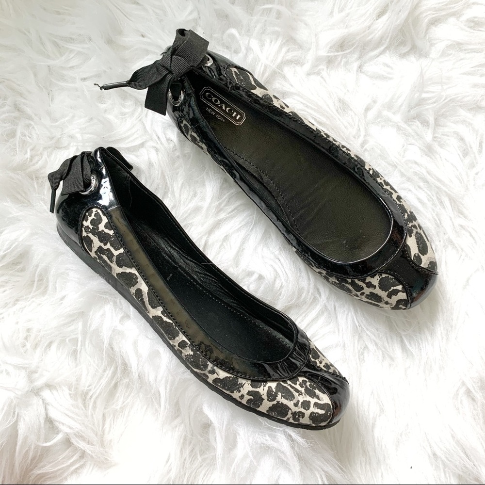 Coach bow tie black white leopard ballet flat sz 6